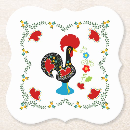 Traditionele rooster van Portugal in zwart Kartonnen Onderzetters (Voorkant)