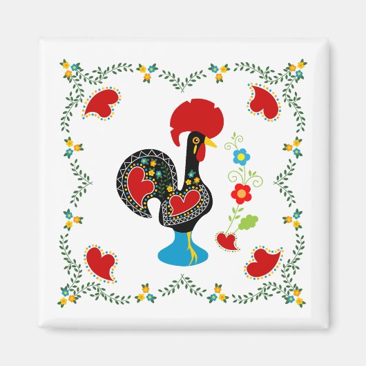 Traditionele rooster van Portugal in zwart Magneet (Voorkant)