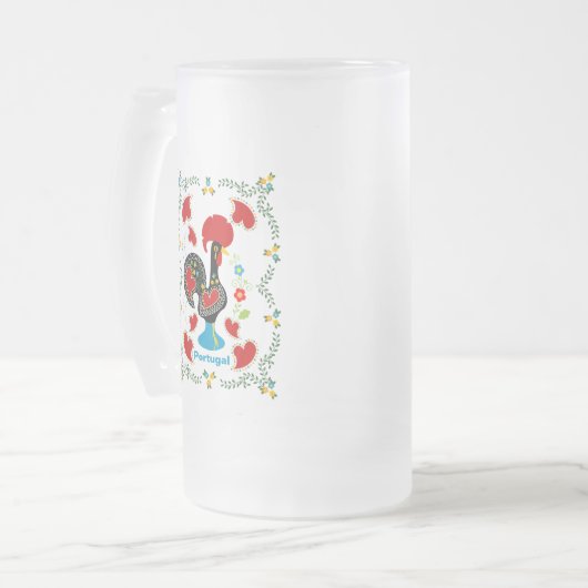 Traditionele rooster van Portugal in zwart Matglas Bierpul (Voorkant links)