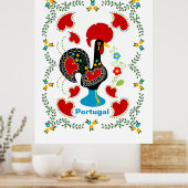 Traditionele rooster van Portugal in zwart Poster (Keuken)