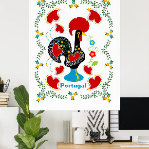 Traditionele rooster van Portugal in zwart Poster