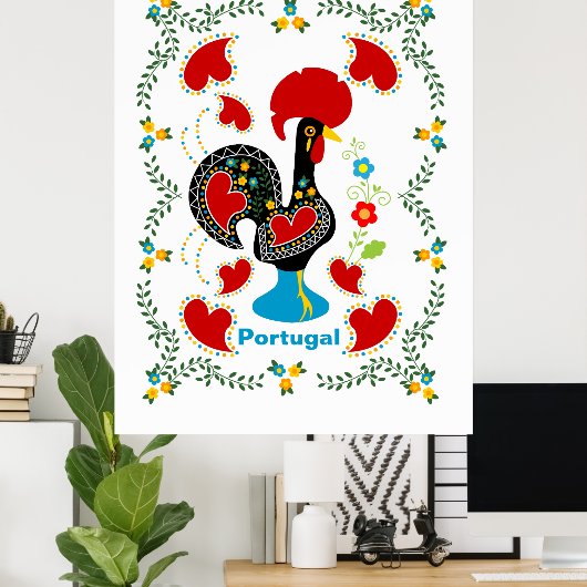 Traditionele rooster van Portugal in zwart Poster (Thuiskantoor)