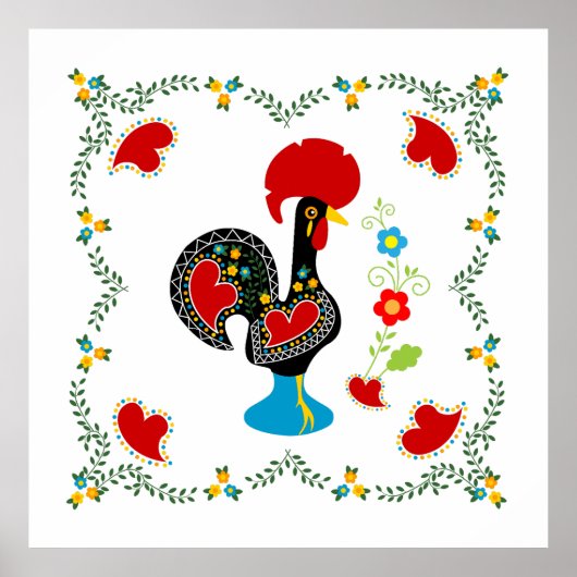 Traditionele rooster van Portugal in zwart Poster (Voorkant)