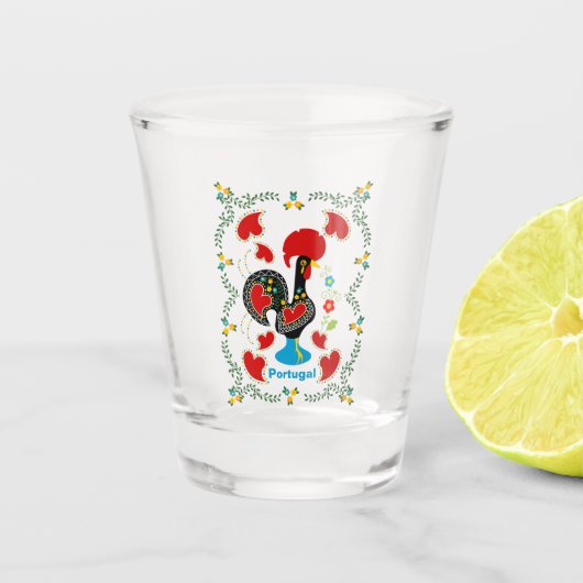 Traditionele rooster van Portugal in zwart Shot Glas (Voorkant)