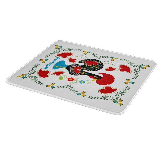 Traditionele rooster van Portugal in zwart Snijplank (Hoek)