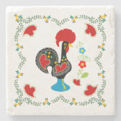 Traditionele rooster van Portugal in zwart Stenen Onderzetter (Voorkant)