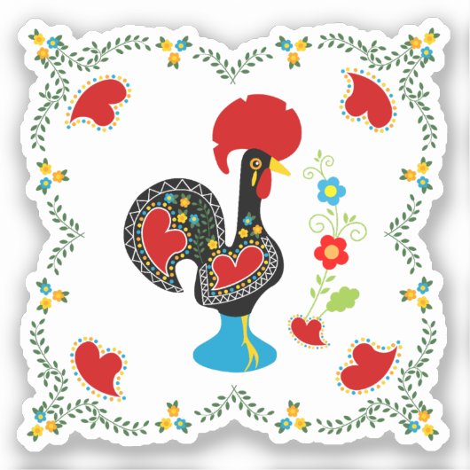 Traditionele rooster van Portugal in zwart Sticker (Voorkant)