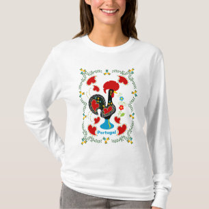 Traditionele rooster van Portugal in zwart T-shirt