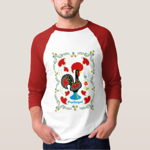 Traditionele rooster van Portugal in zwart T-shirt