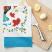 Traditionele rooster van Portugal in zwart Theedoek (Quarter Fold)