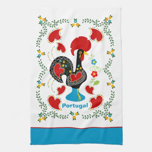 Traditionele rooster van Portugal in zwart Theedoek (Verticaal)