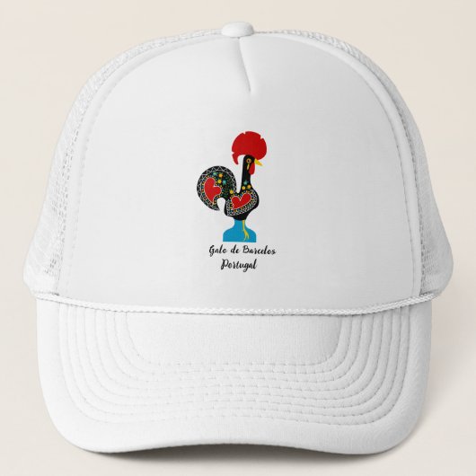 Traditionele rooster van Portugal in zwart Trucker Pet (Voorkant)