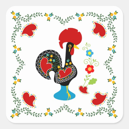 Traditionele rooster van Portugal in zwart Vierkante Sticker (Voorkant)