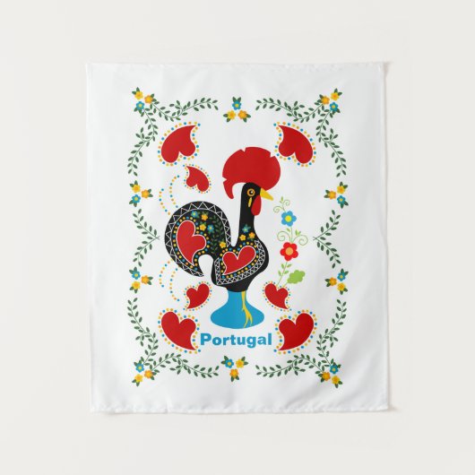 Traditionele rooster van Portugal in zwart Wandkleed (Voorkant)