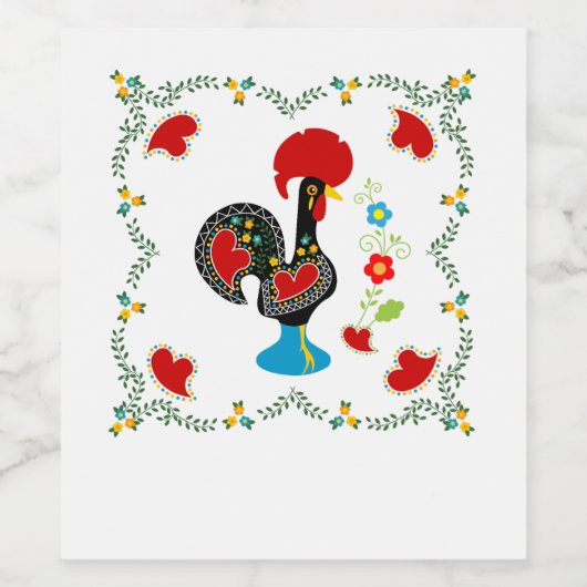 Traditionele rooster van Portugal in zwart Wijn Etiket (Enkel label)