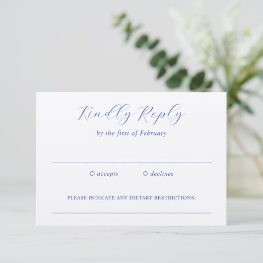 Traditionele Royal Blue Elegant Wedding RSVP Kaartje (Staand voorkant)