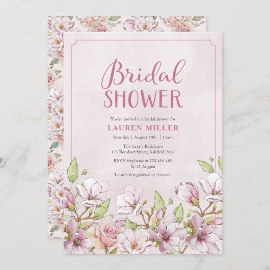 Traditionele Roze Bloemen Bruids Douche uitnodigin Kaart (Voorkant / Achterkant)