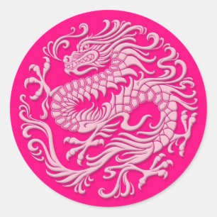 Traditionele roze Chinese drakencirkel Ronde Sticker