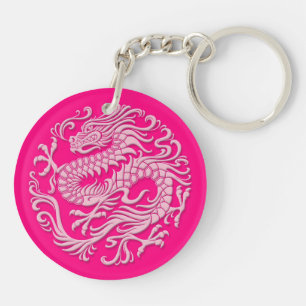 Traditionele roze Chinese drakencirkel Sleutelhanger