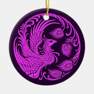 Traditionele roze en Paarse Phoenix Circle Keramisch Ornament