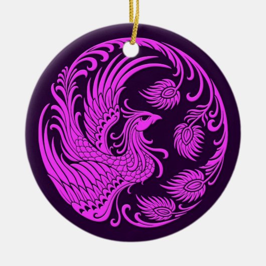 Traditionele roze en Paarse Phoenix Circle Keramisch Ornament (Voorkant)