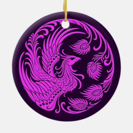 Traditionele roze en Paarse Phoenix Circle Keramisch Ornament (Achterkant)