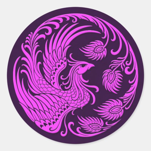 Traditionele Roze en Paarse Phoenix Circle Ronde Sticker (Voorkant)