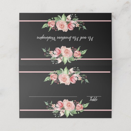 Traditionele roze rozen | Zwart | Florentijns ontw Plaatskaartje (Buitenkant ongevouwen)