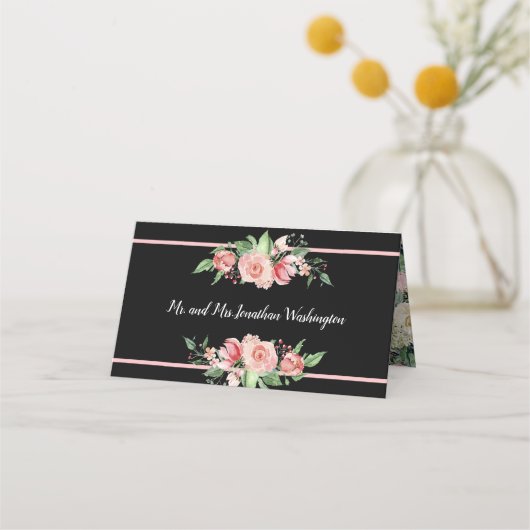 Traditionele roze rozen | Zwart | Florentijns ontw Plaatskaartje (Achterkant)