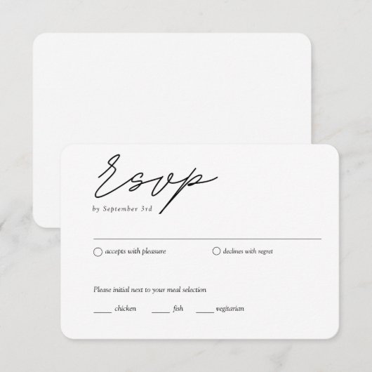 Traditionele RSVP Maaltijdoptie Minimalistische RS Informatiekaartje (Voorkant / Achterkant)