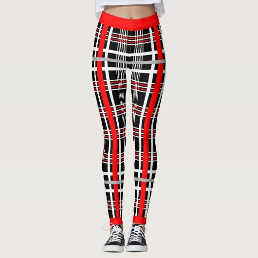 Traditionele ruit - Rood Wit Zwart Leggings (Voorkant)