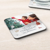 Traditionele Rustic 1-foto Winterkerst Bier Onderzetter (Linkerzijde)