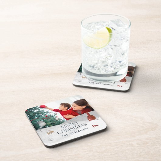 Traditionele Rustic 1-foto Winterkerst Bier Onderzetter (Rechterzijde)