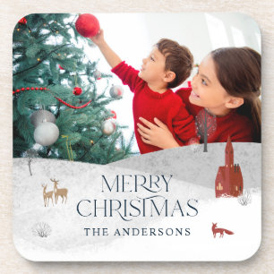 Traditionele Rustic 1-foto Winterkerst Bier Onderzetter