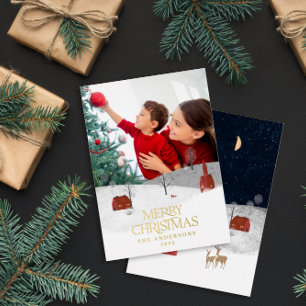 Traditionele Rustic 1-foto Winterkerst Feestdagenkaart