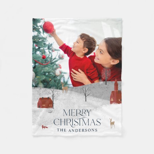 Traditionele Rustic 1-foto Winterkerst Fleece Deken (Voorkant)