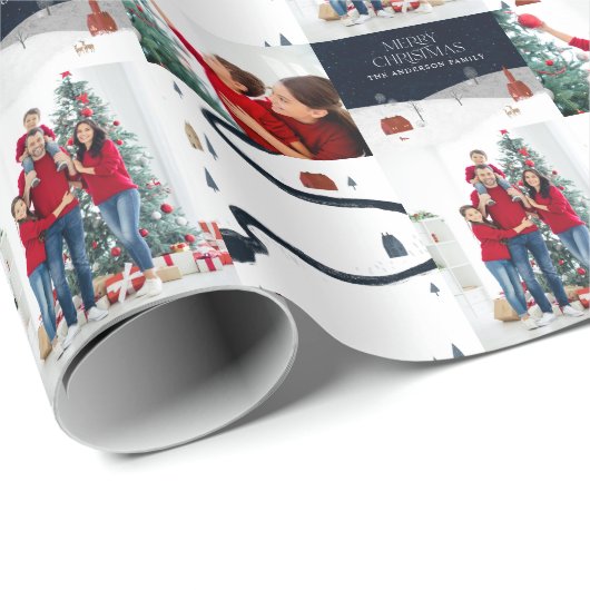 Traditionele Rustic 2-foto Winterkerst Cadeaupapier (Rol Hoek)