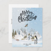 Traditionele rustieke pinguïn Winter Vrolijk Kerst Feestdagenkaart (Voorkant / Achterkant)