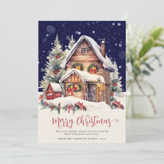 Traditionele rustieke winter foto Vrolijk Kerstfee Feestdagenkaart (Staand voorkant)