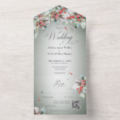 Traditionele Rustieke Winter Holly Berries QR Code All In One Uitnodiging (Binnen)