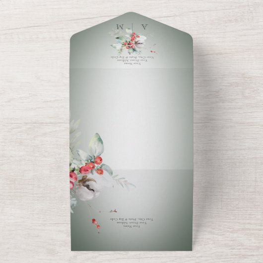 Traditionele rustieke winter Holly bessen diner All In One Uitnodiging (Buitenkant)