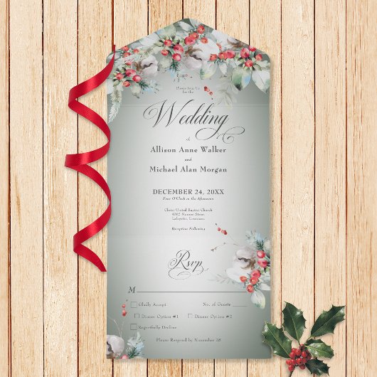 Traditionele rustieke winter Holly bessen diner All In One Uitnodiging