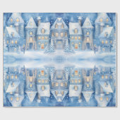 Traditionele Rustieke Winter Stad Blauwe Kerstmis Cadeaupapier (Vlak)