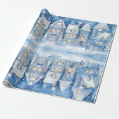 Traditionele Rustieke Winter Stad Blauwe Kerstmis Cadeaupapier (Uitgerold)
