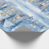 Traditionele Rustieke Winter Stad Blauwe Kerstmis Cadeaupapier (Hoek)