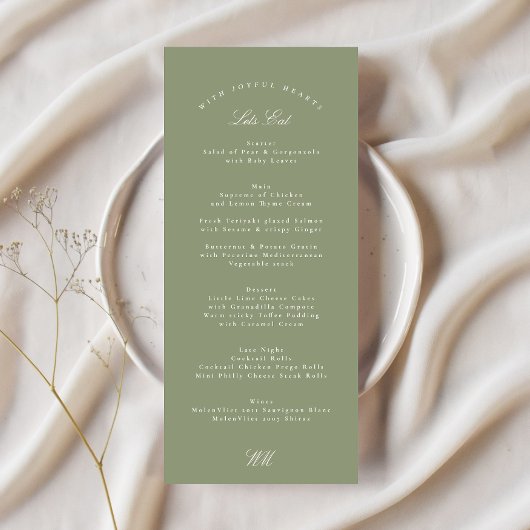 Traditionele Sage Green Calligraphy bruiloft Menu