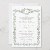 Traditionele Sage Green lijst monogram bruiloft Kaart (Voorkant)