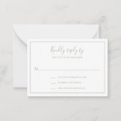 Traditionele Sage Green Mini Wedding RSVP Kaart Notitiekaartje (Voorkant)