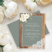 Traditionele Sage Green Rustic Wood Script Weddens Kaart