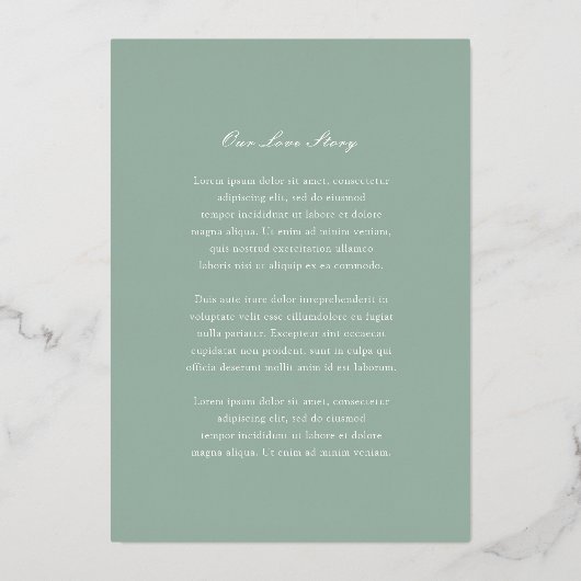 Traditionele Sage Green Timeless Wedding Folie Uitnodiging (Achterkant)